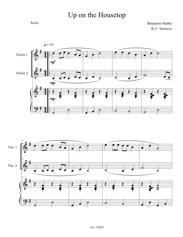 Up on the Housetop (Violin Duet with Piano Accompaniment) (arr. B. C. Dockery)