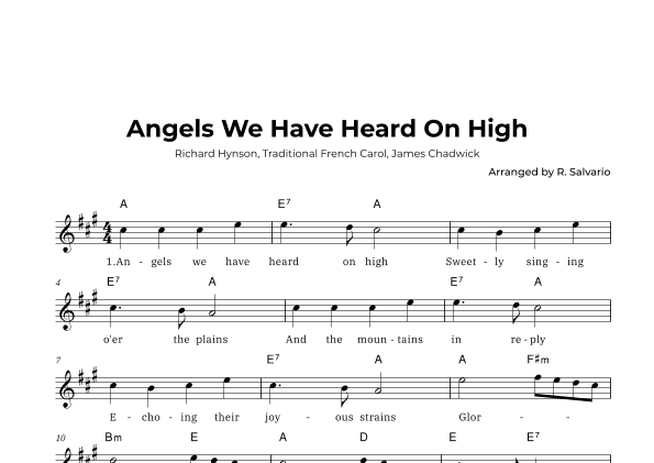 Angels We Have Heard On High (Key of A Major) (arr. R. Salvario)
