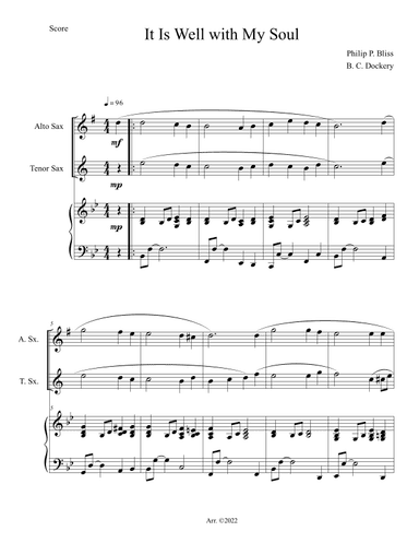 It Is Well with My Soul (Alto and Tenor Sax Duet with Piano Accompaniment) (arr. B. C. Dockery)