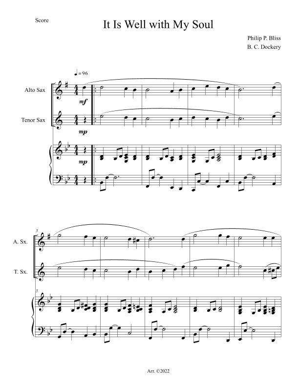 It Is Well with My Soul (Alto and Tenor Sax Duet with Piano Accompaniment) (arr. B. C. Dockery)