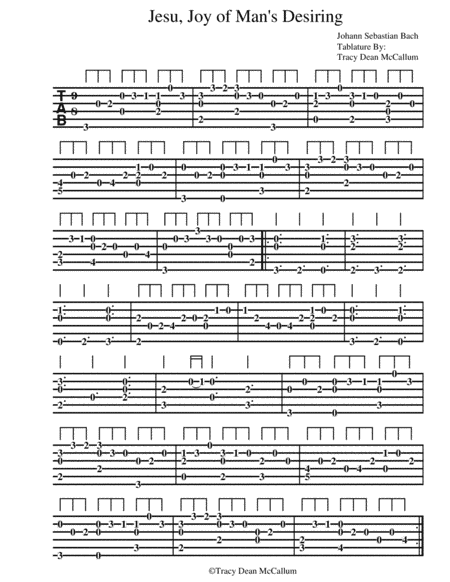 Jesu, Joy of Man's Desiring Guitar Tab (arr. Guitar Tablature By: Tracy Dean McCallum)