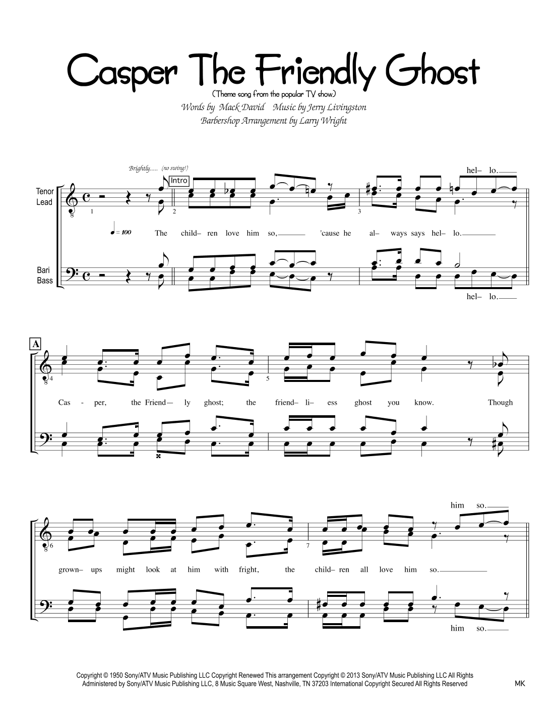 Casper The Friendly Ghost (arr. Larry Wright)