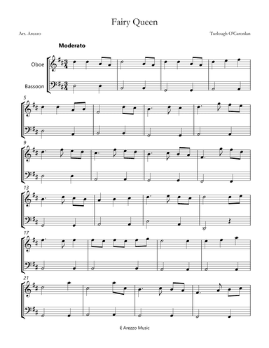 Fairy Queen Turlough O'Carolan Oboe & Bassoon Sheet Music (arr. Arezzo Music)