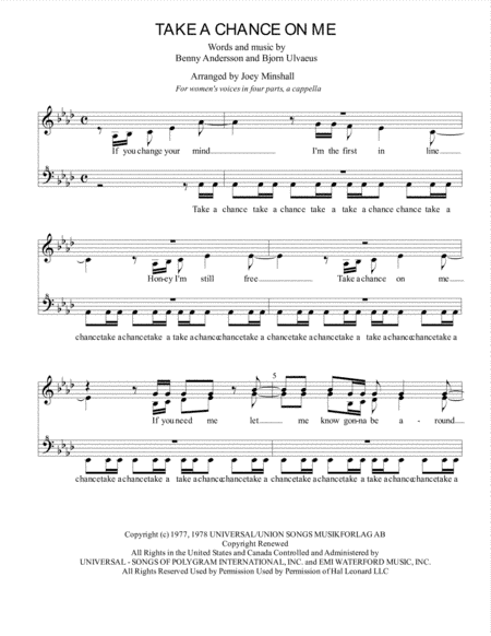 Take A Chance On Me  featured in MAMMA MIA! (arr. Joey Minshall)