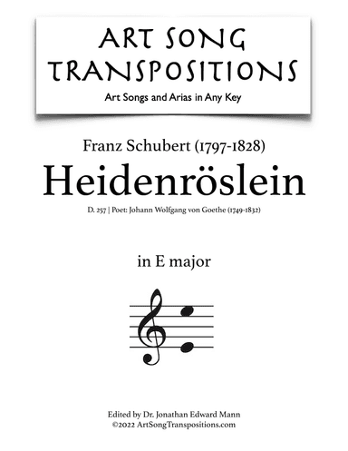 SCHUBERT: Heidenröslein, D. 257 (transposed to E major) (arr. ArtSongTranspositions.com)