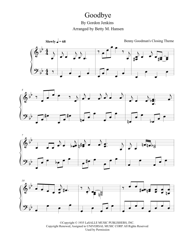 Goodbye (arr. Betty M. Hansen)