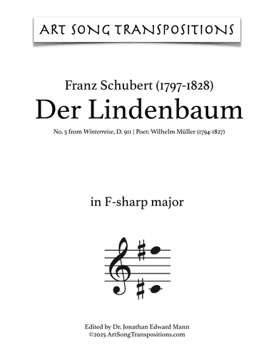 SCHUBERT: Der Lindenbaum, D. 911 no. 5 (transposed to D major, bass clef) (arr. ArtSongTranspositions.com)