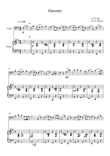 Gavotte, Jean-Baptiste Lully, For Cello & Piano (arr. Eugene Egorov)