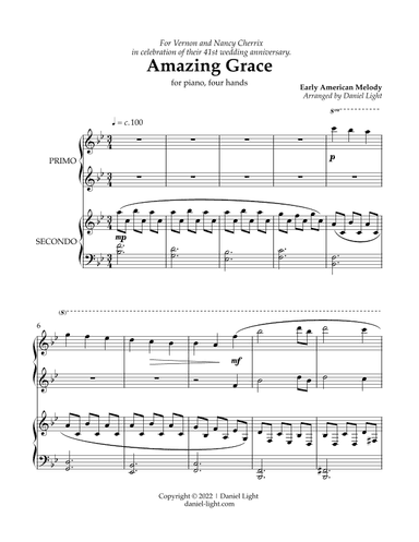 Amazing Grace (Piano Duet) (arr. Daniel Light)