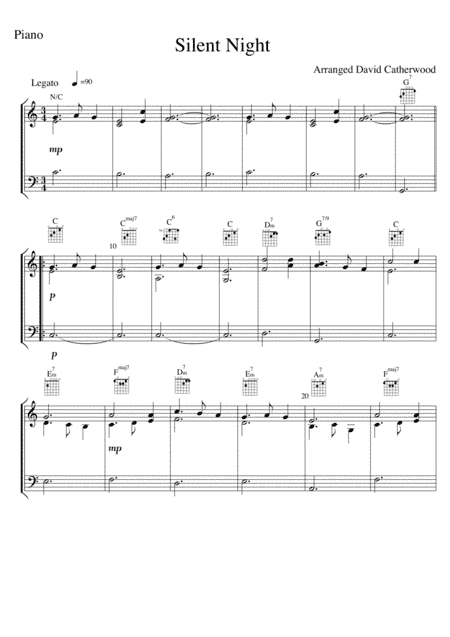 Silent Night - Easy Piano solo (with guitar chords added) arranged David Catherwood (arr. David Catherwood)