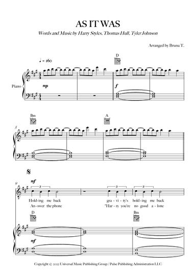 As It Was (arr. Bruna T.)