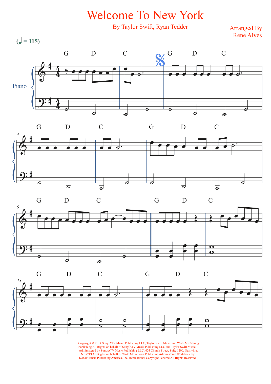 Welcome To New York (arr. Rene Alves)
