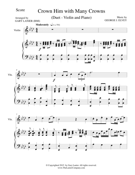 CROWN HIM WITH MANY CROWNS (Duet – Violin and Piano/Score and Parts) (arr. Gary Lanier)