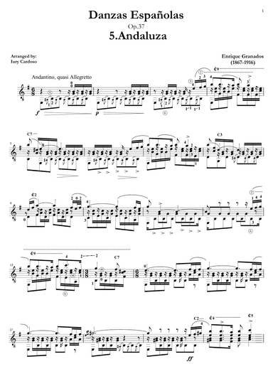 Guitar arrangement of the "Spanish dance No.5" (Danza Española n°5 "Andaluza") (arr. Iury Cardoso)