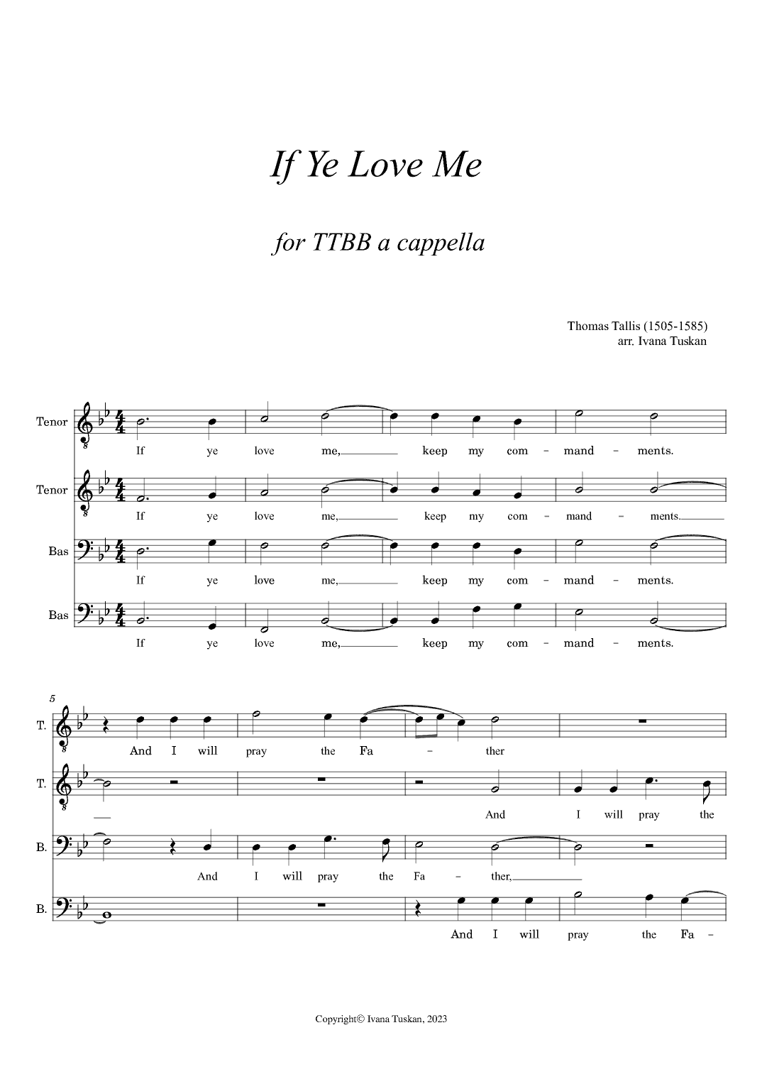 If Ye Love Me, TTBB (arr. Ivana Tuskan)