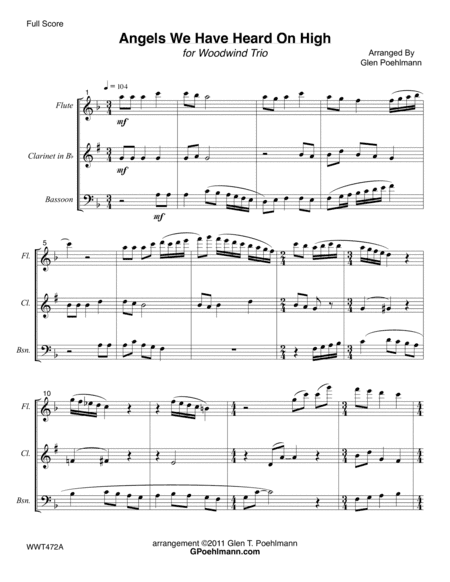7 CHRISTMAS CAROLS for WOODWIND TRIO (unaccompanied) (arr. Glen Poehlmann)