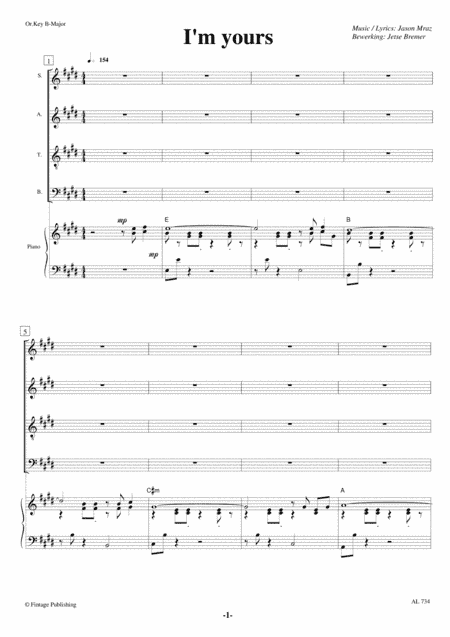 I'm Yours (arr. Jetse Bremer)