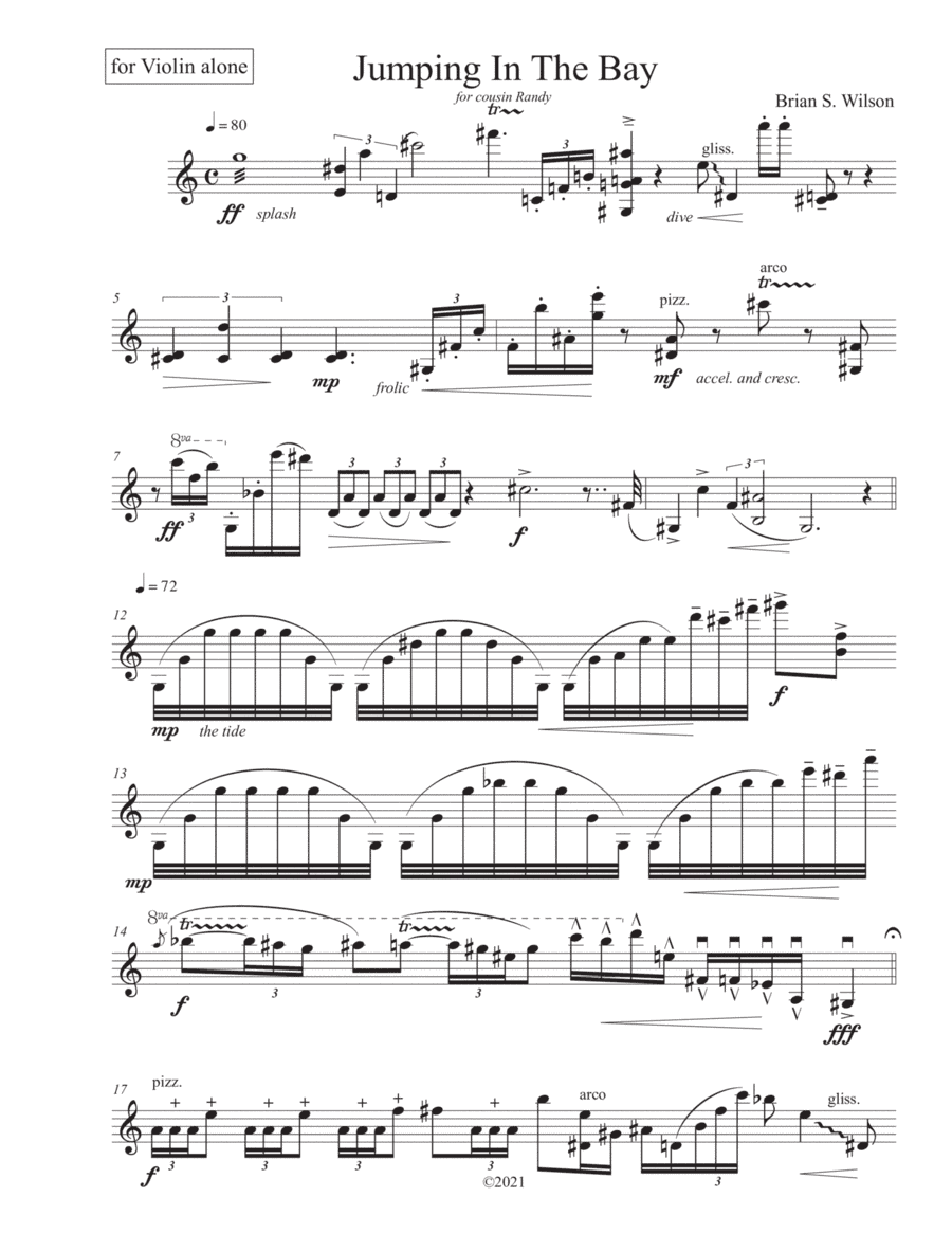 Jumping In The Bay for Violin alone