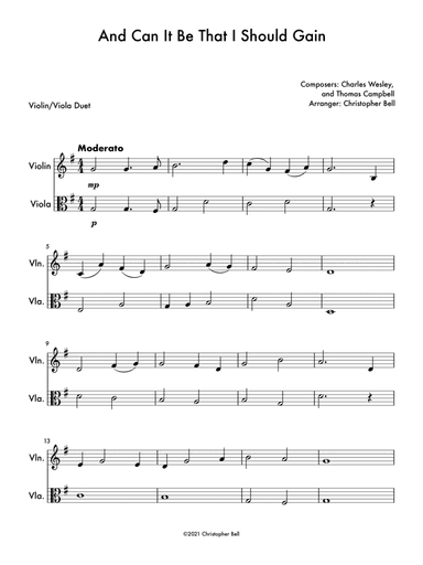And Can It Be That I Should Gain - Violin/Viola Duet (arr. Christopher Bell)