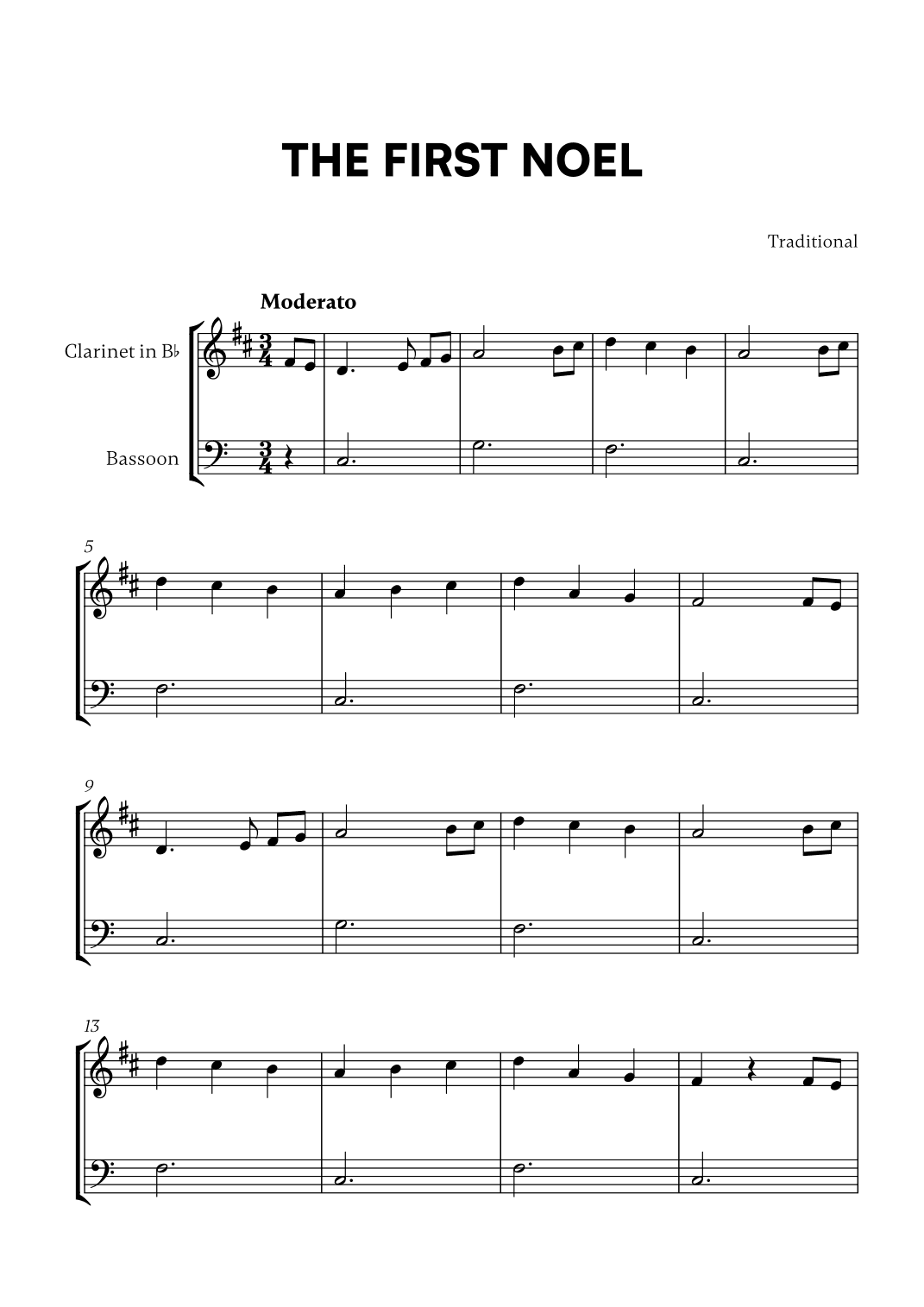 Traditional - The First Noel (for Clarinet and Bassoon) (arr. Cadenza Editions)