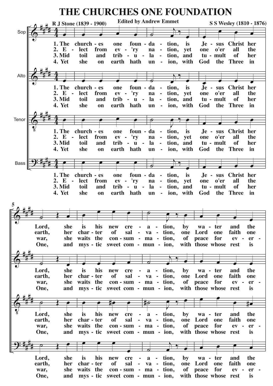 The Churches One Foundation A Cappella SATB (arr. Edited by Andrew Emmet.)