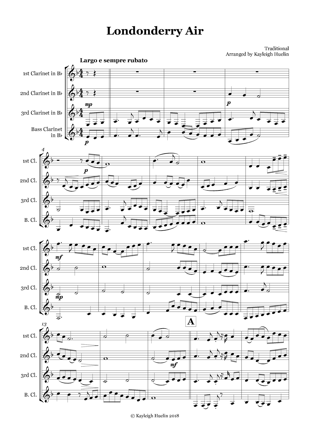 Londonderry Air (Danny Boy) - Clarinet quartet (arr. Kayleigh Huelin)