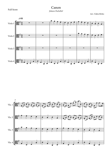 Canon - Johann Pachelbel (Wedding/Reduced Version) for Viola Quartet (arr. Fabio Britto)