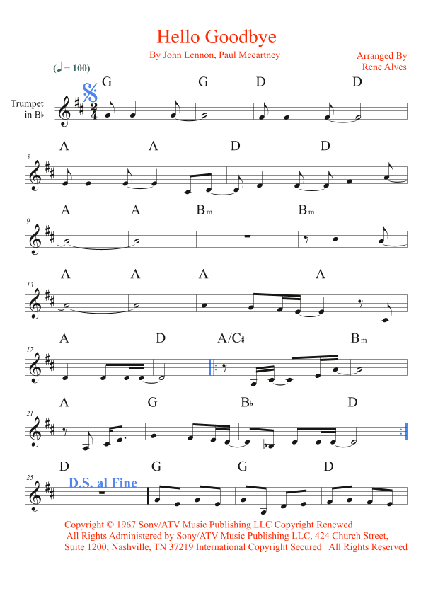 Hello, Goodbye (arr. Rene Alves)