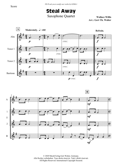 Steal Away (arr. Gert Th. Walter)