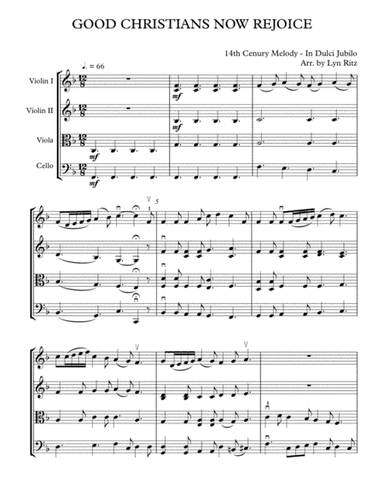 GOOD CHRISTIAN MEN REJOICE ARRANGEMENT FOR STRING QUARTET (arr. Lyn Ritz)