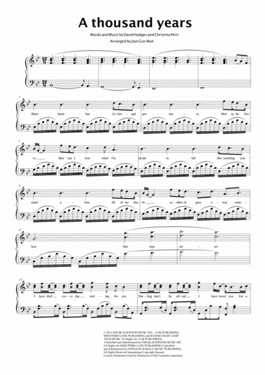 A Thousand Years (arr. Jian Guo Wan)