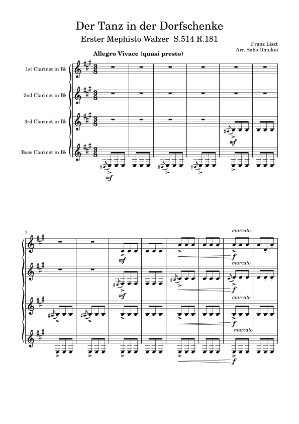 Franz Liszt: Mephisto Walz for 3 Clarinets and Bass Clarinet (arr. Saho Omukai)