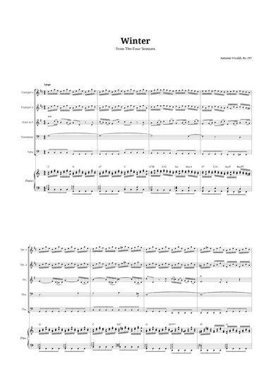Largo from Winter by Vivaldi for Brass Quintet and Piano with Chords (arr. Langanho)