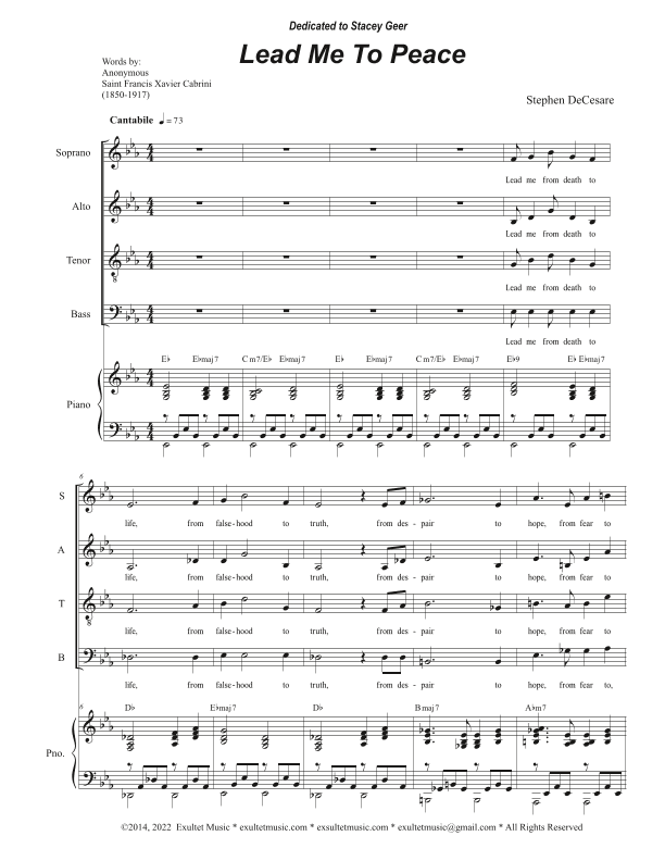 Lead Me To Peace (Soprano Solo and Vocal Quartet - (SATB)