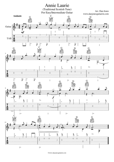 Annie Laurie (Trad. Scotland) for Easy/Intermediate Guitar (arr. Dan Jones (www.danjonesguitarist.com))