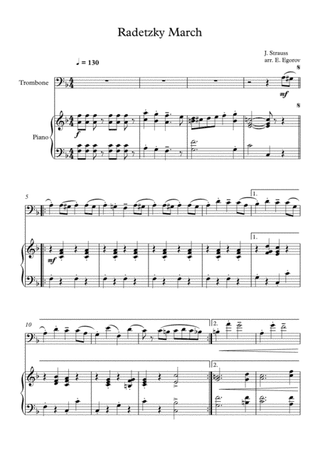 Radetzky March, Johann Strauss Sr., For Trombone & Piano (arr. Eugene Egorov)
