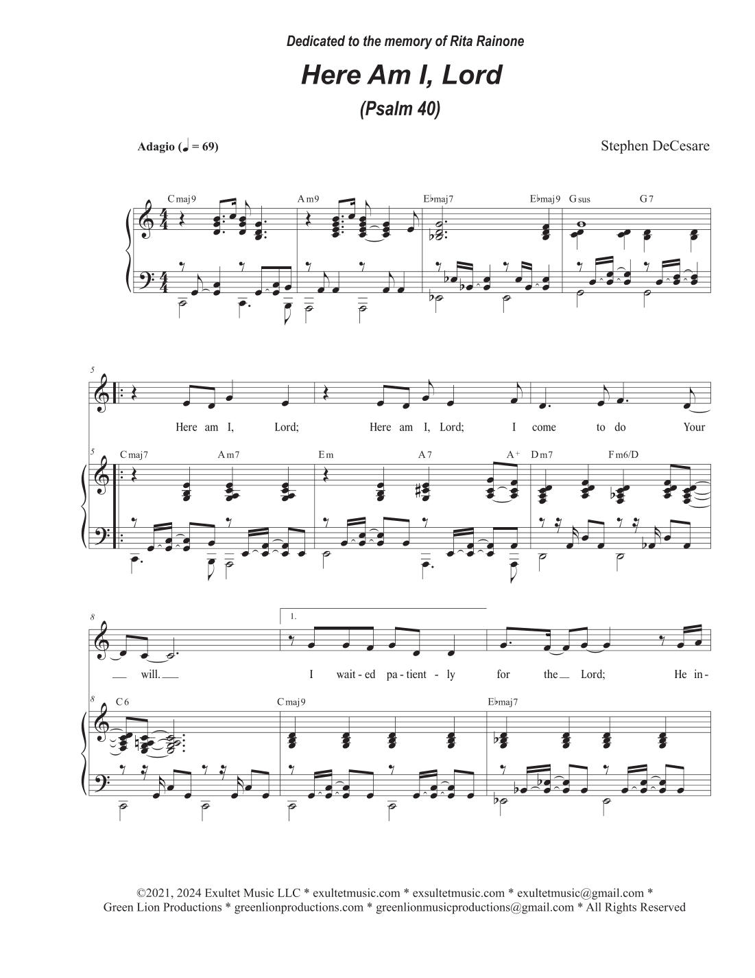 Here Am I, Lord (Psalm 40) (Unison choir)