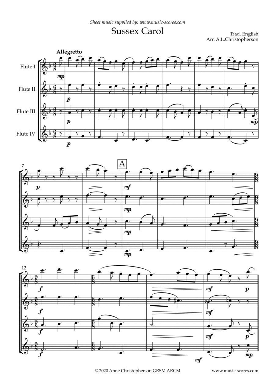 The Sussex Carol - 4 Flutes (arr. Anne L Christopherson GRSM ARCM)