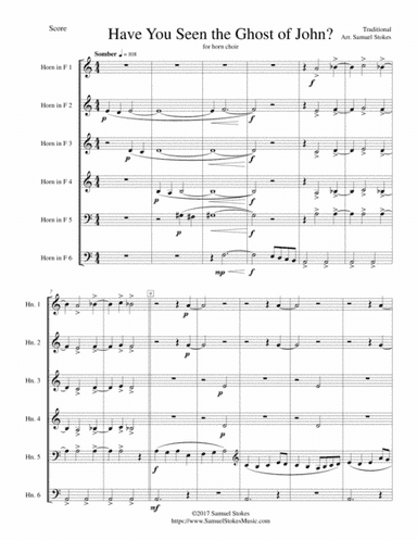 Have You Seen the Ghost of John? (aka "Ghost of Tom") - for 6-part French horn choir (arr. Samuel Stokes)