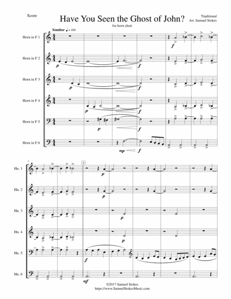 Have You Seen the Ghost of John? (aka "Ghost of Tom") - for 6-part French horn choir (arr. Samuel Stokes)