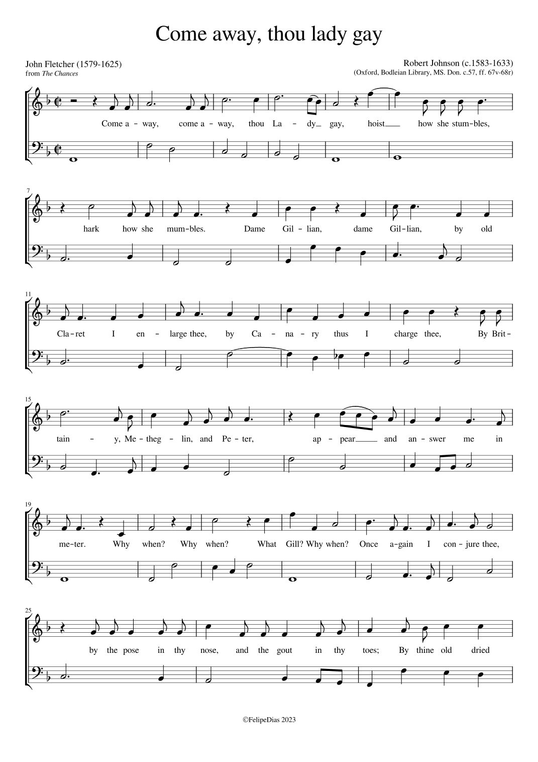 Come away thou lady gay (arr. Early Music Scores)