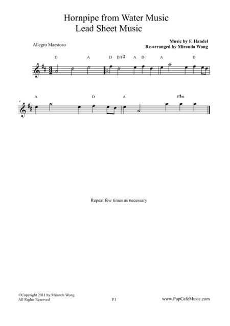 Allegro Maestoso (Hornpipe) from Water Music - Lead Sheet (arr. Miranda Wong)