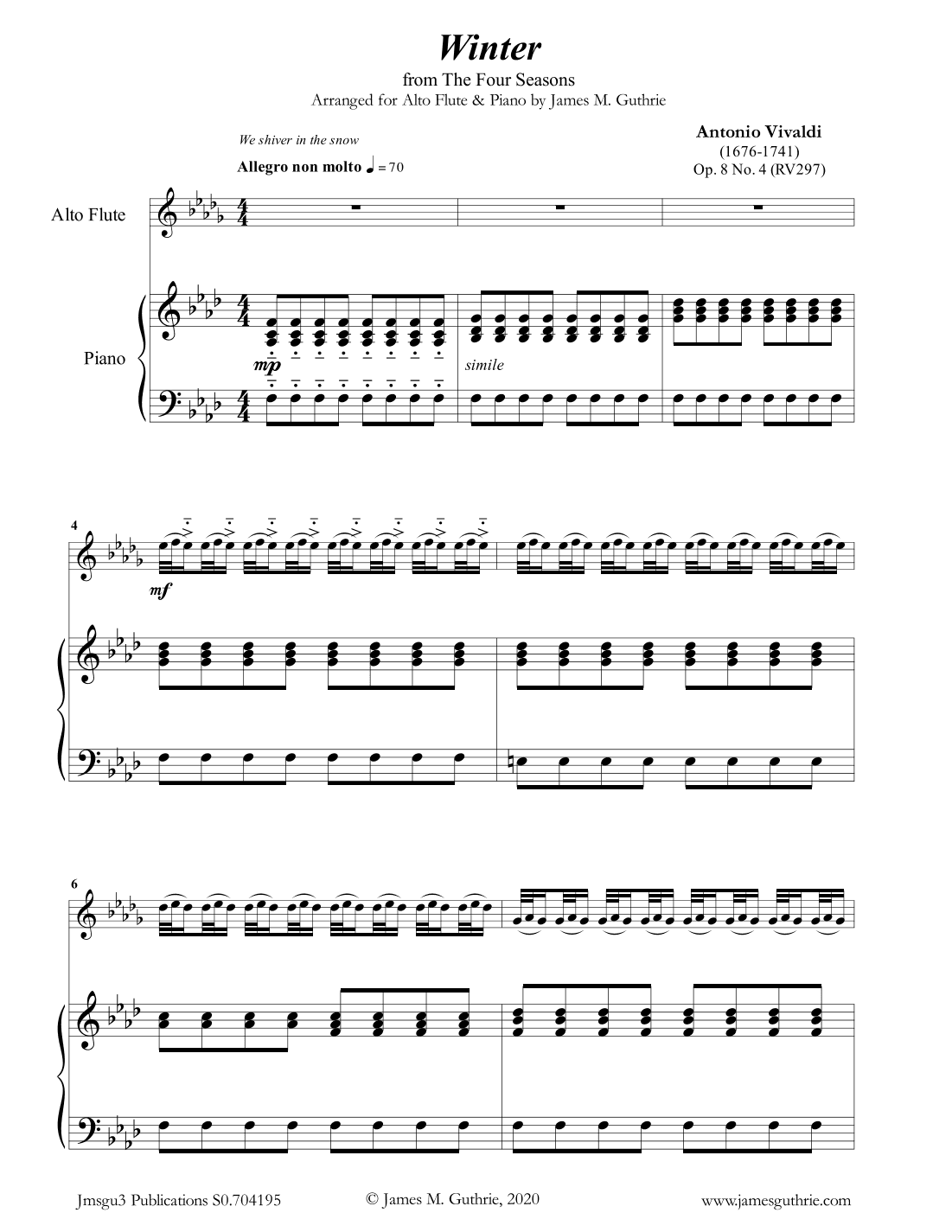Vivaldi: Winter from the Four Seasons for Alto Flute & Piano (arr. James M. Guthrie, ASCAP)