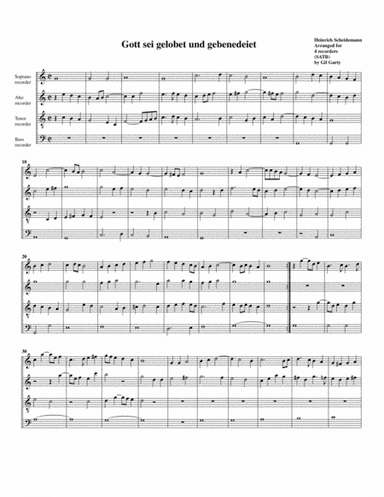 Gott sei gelobet und gebendeiet (arrangement for 4 recorders) (arr. Gil Garty)