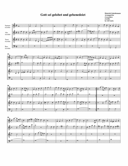 Gott sei gelobet und gebendeiet (arrangement for 4 recorders) (arr. Gil Garty)