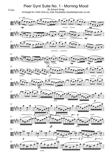 Grieg - Morning from Peer Gynt Suite for Solo Viola (arr. Julie Doubleday)