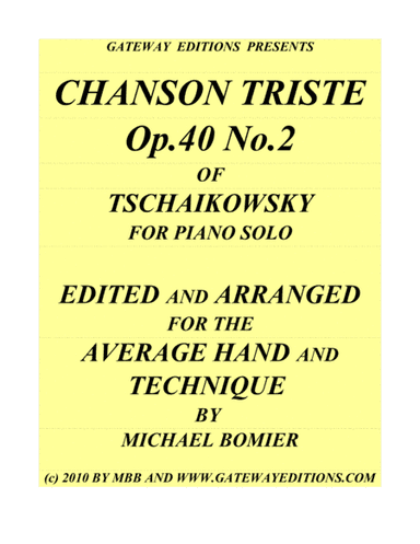Chanson Triste Op. 40 No.2 for Piano Solo (arr. Michael Bomier)