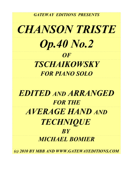 Chanson Triste Op. 40 No.2 for Piano Solo (arr. Michael Bomier)
