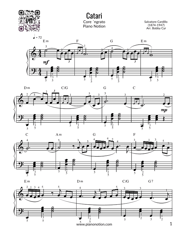 Catari - Core ´ngrato (Easy Piano) (arr. Bobby Cyr)