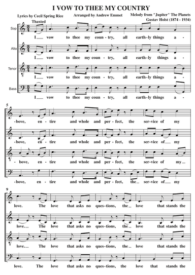 I Vow To Thee My Country A Cappella SATB (arr. Andrew Emmet)
